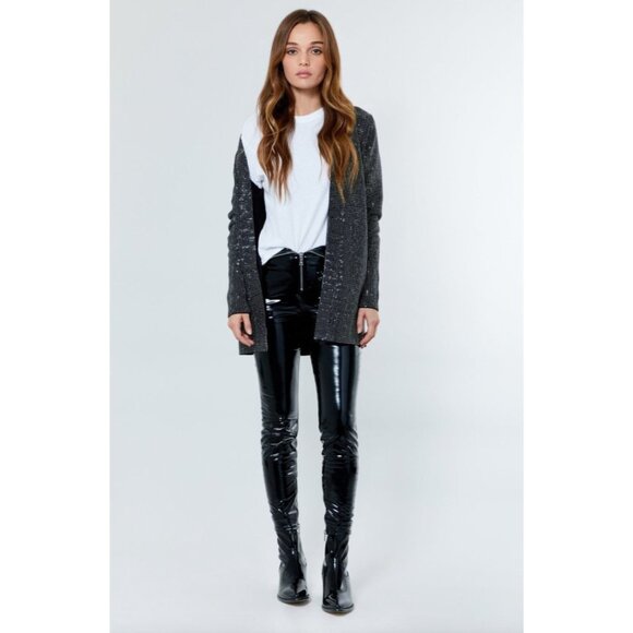 RTA Cardigan Jacket Womens Small Black Rhinestone Studded Open Front Longline - Picture 3 of 15